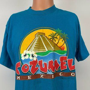 Cozumel Mexico Mayan Ruins Single Stitch T Shirt Vtg 90s Princess Cruise Blue M